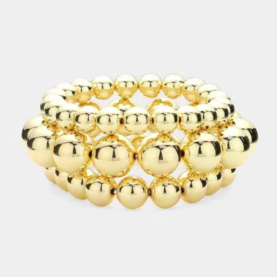 Fashnzfab 3pcs - Metal Ball Stretch Multi Layered Bracelets In Gold