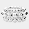 Fashnzfab 3pcs - Metal Ball Stretch Multi Layered Bracelets In Metallic
