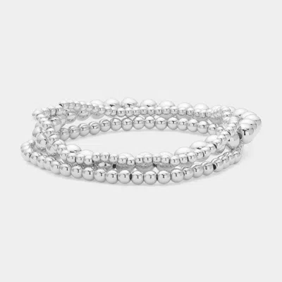 Fashnzfab 3pcs - Metal Bubble Stretch Multi Layered Bracelets Rhodium