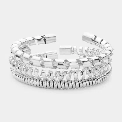 Fashnzfab 3pcs - Metal Coil Multi Layered Cuff Bracelets