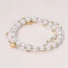 Fashnzfab 3pcs - Metal Cross Pointed Pearl Beaded Stretch Multi Layered Bracelets In Multi