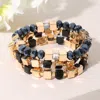 Fashnzfab 3pcs - Metal Cube Faceted Beaded Stretch Multi Layered Bracelets In Multi