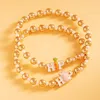 Fashnzfab 3pcs - Metal Disc Charm Faceted Beaded Stretch Multi Layered Bracelets In White