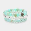Fashnzfab 3pcs - Metal Faceted Beaded Stretch Multi Layered Bracelets In Multi