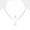 Fashnzfab 3pcs - Metal Heart Angel Wing Cross Pendant Necklaces In Metallic