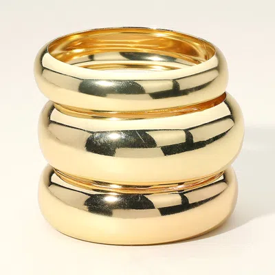 Fashnzfab 3pcs - Metal Multi Layered Bangle Bracelets In Gold