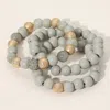 Fashnzfab 3pcs - Metal Natural Stone Wood Beaded Stretch Multi Layered Bracelets In Gray