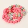 Fashnzfab 3pcs - Metal Natural Stone Wood Beaded Stretch Multi Layered Bracelets In Pink