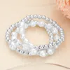 Fashnzfab 3pcs - Metal Pearl Ball Beaded Stretch Multi Layered Bracelets In Multi
