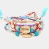 Fashnzfab 3pcs - Metal Puka Shell Pointed Aztec Pattern Thread Braided Metal Charm Pointed Adjustable Multi Be In Blue