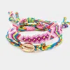 Fashnzfab 3pcs - Metal Puka Shell Pointed Thread Braided Aztec Pattern Adjustable Cinch Pull Tie Multi Layered In Multi