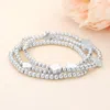 Fashnzfab 3pcs - Metal Quatrefoil Ball Beaded Stretch Multi Layered Bracelets In Multi