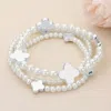 Fashnzfab 3pcs - Metal Quatrefoil Pearl Beaded Stretch Multi Layered Bracelets In Multi