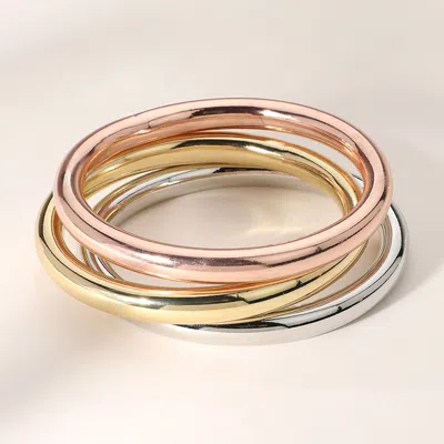 Fashnzfab 3pcs - Metal Stackable Bangle Bracelets In Multi