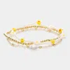 Fashnzfab 3pcs - Mother Of Pearl Flower Quatrefoil Pointed Beaded Multi Layered Bracelets In Multi