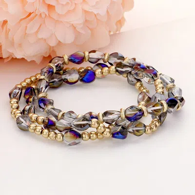 Fashnzfab 3pcs - Multi Beaded Stretch Layered Bracelets In Blue