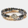 Fashnzfab 3pcs - Natural Stone Accented Beaded Stretch Bracelets In Multi