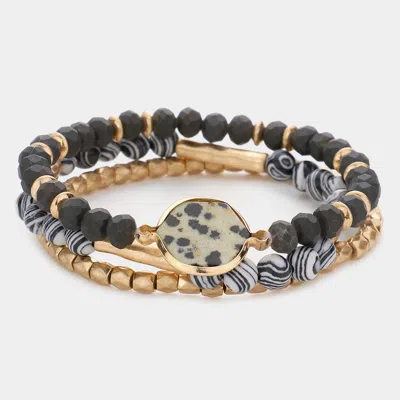 Fashnzfab 3pcs - Natural Stone Accented Beaded Stretch Bracelets In Multi