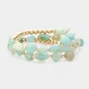 Fashnzfab 3pcs - Natural Stone Accented Metal Ball Beaded Stretch Multi Layered Bracelets In Multi
