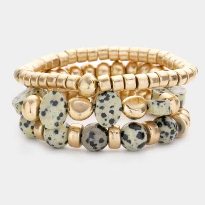 Fashnzfab 3pcs - Natural Stone Accented Stretch Bracelets In Multi