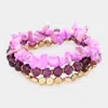 Fashnzfab 3pcs - Natural Stone Faceted Beaded Stretch Bracelets In Purple