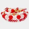 Fashnzfab 3pcs - Natural Stone Faceted Beaded Stretch Bracelets In Red