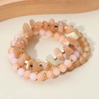 Fashnzfab 3pcs - Natural Stone Faceted Beaded Stretch Multi Layered Bracelets