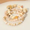 Fashnzfab 3pcs - Natural Stone Faceted Beaded Stretch Multi Layered Bracelets Gold, Neutral In Multi