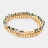 Fashnzfab 3pcs - Natural Stone Metal Ball Beaded Stretch Bracelets In Multi