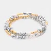 Fashnzfab 3pcs - Natural Stone Metal Beaded Stretch Bracelets Howlite In Multi