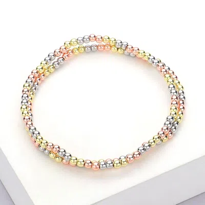 Fashnzfab 3pcs - Natural Stone Metal Beaded Stretch Bracelets In Multi