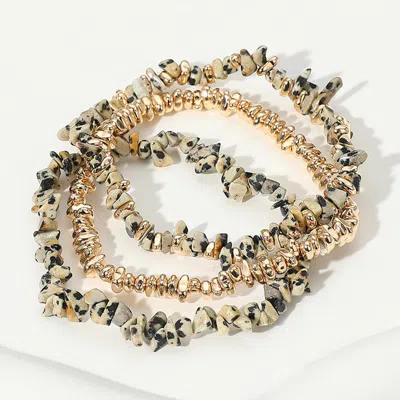 Fashnzfab 3pcs - Natural Stone Metal Beaded Stretch Multi Layered Bracelets