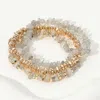 Fashnzfab 3pcs - Natural Stone Metal Beaded Stretch Multi Layered Bracelets In Gray