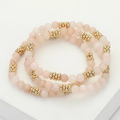 Fashnzfab 3pcs - Natural Stone Metal Bubble Bar Beaded Stretch Multi Layered Bracelets