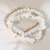 Fashnzfab 3pcs - Natural Stone Metal Faceted Beaded Stretch Multi Layered Bracelets In Multi