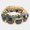 Fashnzfab 3pcs - Natural Stone Open Metal Oval Link Stretch Bracelets Black In Black