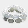 Fashnzfab 3pcs - Natural Stone Open Metal Oval Link Stretch Bracelets In Gray