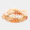 Fashnzfab 3pcs - Open Circle Link Metal Cube Faceted Beaded Stretch Bracelets In Brown