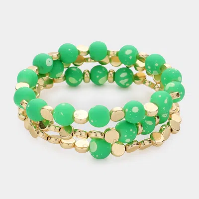Fashnzfab 3pcs - Paint Splash Beaded Stretch Bracelets In Green