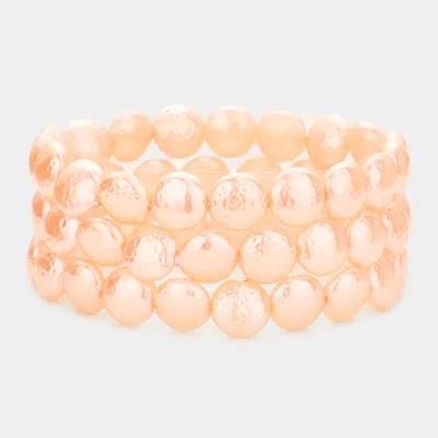 Fashnzfab 3pcs - Peach Pearl Bracelets In Pink