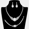 Fashnzfab 3pcs - Pearl Accented Rhinestone Necklace Jewelry Set In Metallic