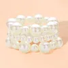 Fashnzfab 3pcs - Pearl Beaded Multi Layered Stretch Bracelets Cream In White