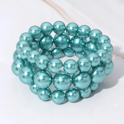 Fashnzfab 3pcs - Pearl Beaded Stretch Multi Layered Bracelets - Teal In Blue
