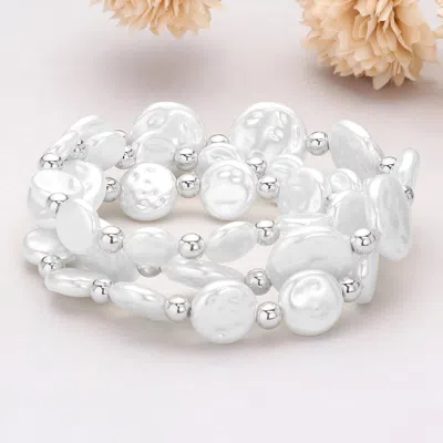 Fashnzfab 3pcs - Pearl Disc Beaded Stretch Multi Layered Bracelets