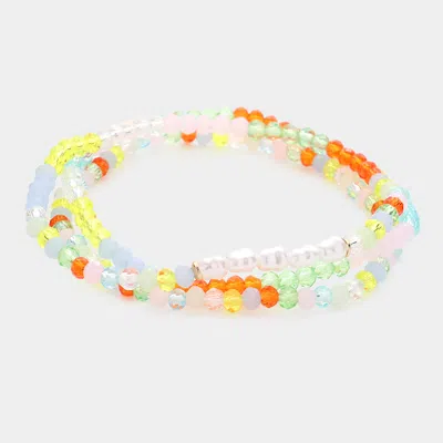 Fashnzfab 3pcs - Pearl Faceted Beaded Stretch Bracelets In Yellow