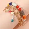 Fashnzfab 3pcs - Pearl Lock Charm Metal Chain Link Beaded Bracelets Multi In Multi