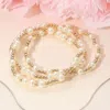 Fashnzfab 3pcs - Pearl Metal Ball Beaded Stretch Multi Layered Bracelets In Multi