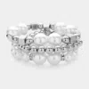 Fashnzfab 3pcs - Pearl Metal Ball Beaded Stretch Multi Layered Bracelets In Multi