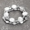 Fashnzfab 3pcs - Pearl Metal Ball Beaded Stretch Multi Layered Bracelets In Silver