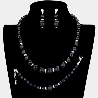 Fashnzfab 3pcs - Pearl Necklace Bracelet Set In Black
